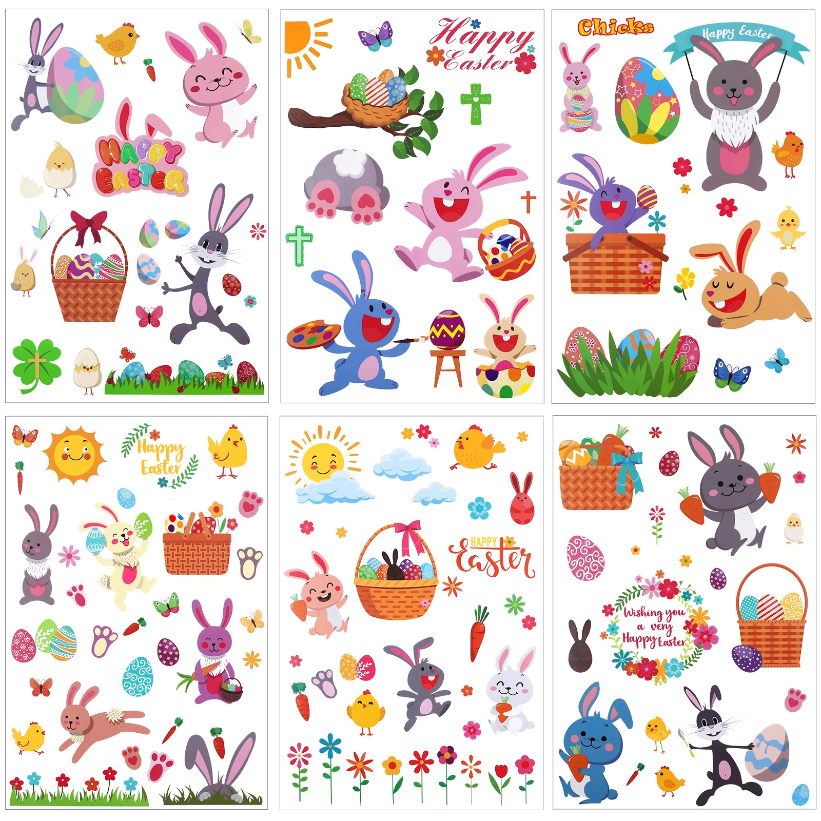 

PRETYZOOM 6 Sheets Happy Easter Stickers Static Window Clings Indoor Decoration