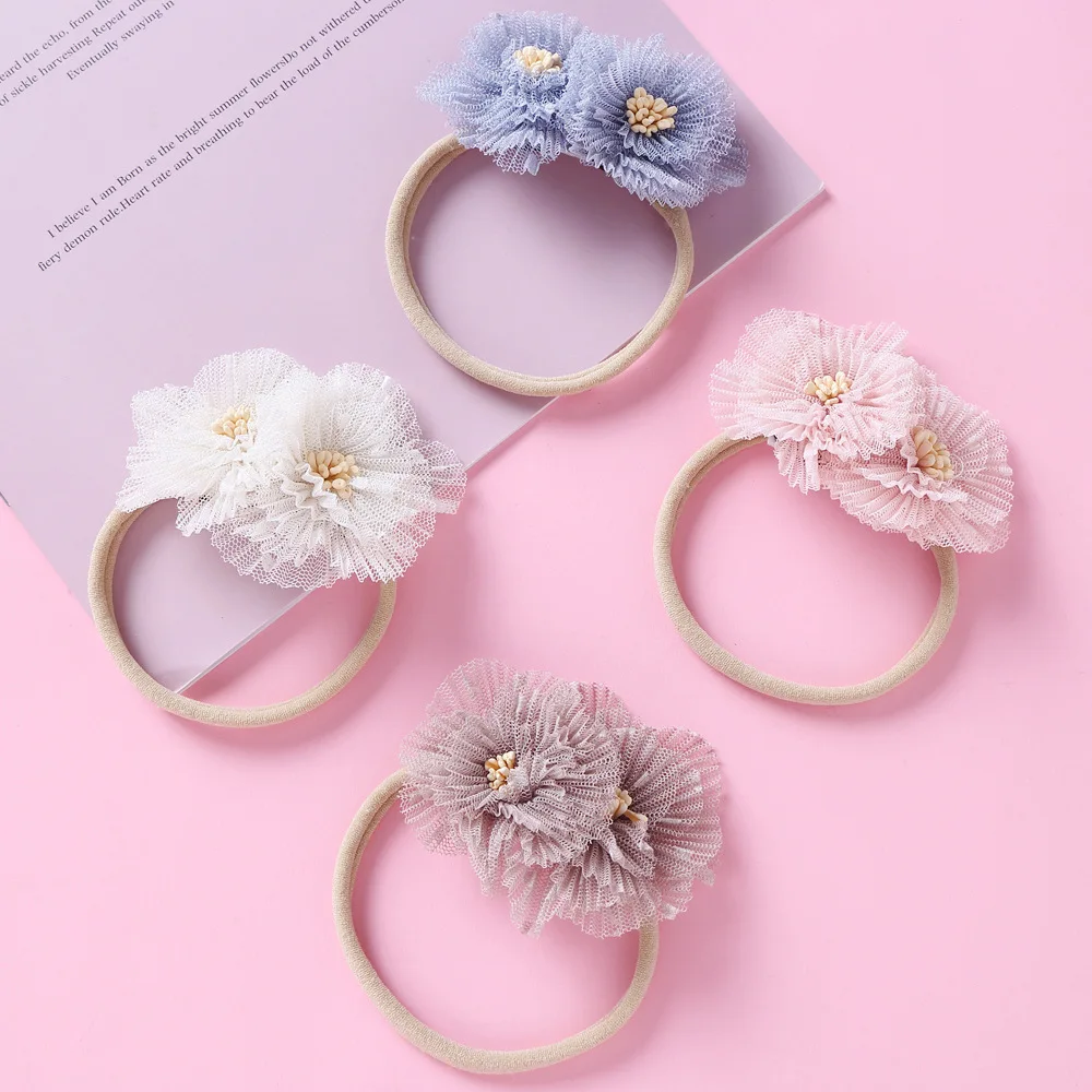 

1PCS Lovely Princess Baby Headband Kawaii Accessories Pink Flower Chiffon Nylon Stretch Headband Floral Kids Hair Band