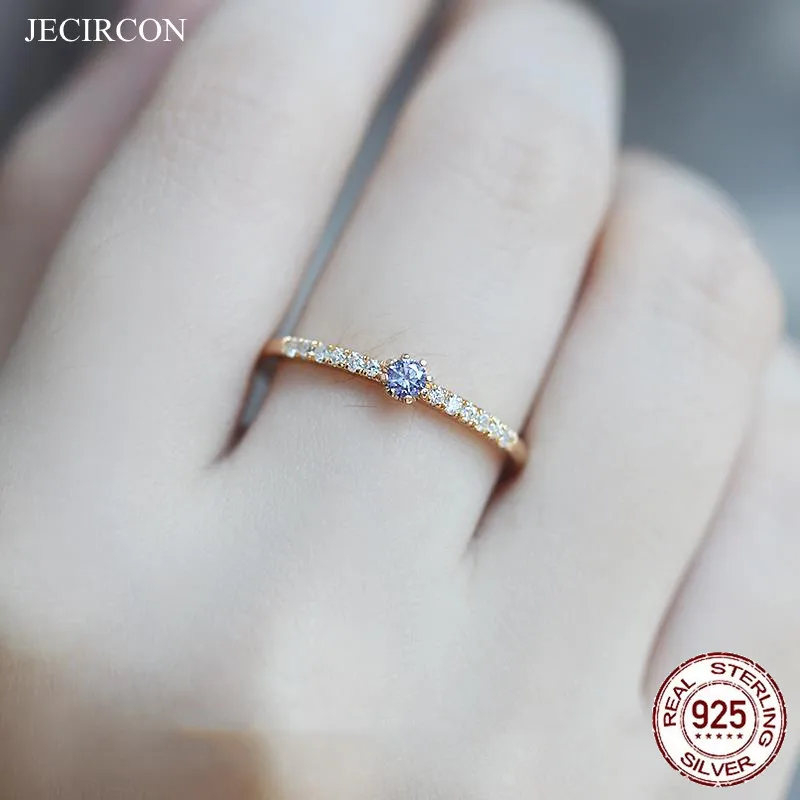 

JECIRCON 925 Sterling Silver Blue Round Zircon Open Gold Ring For Women Korean Geometric Fashion Light Luxury Silver Jewelry