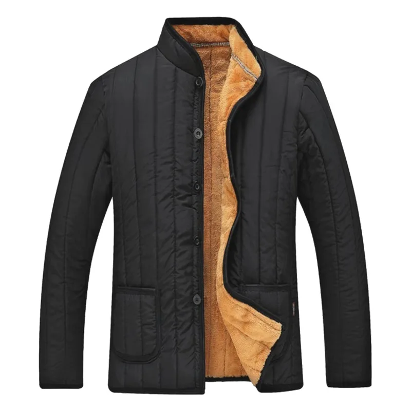 2022 Winter New Black Middle-aged and Elderly Men's Cotton Coat with Velvet and Thick Clothing Winter Coat