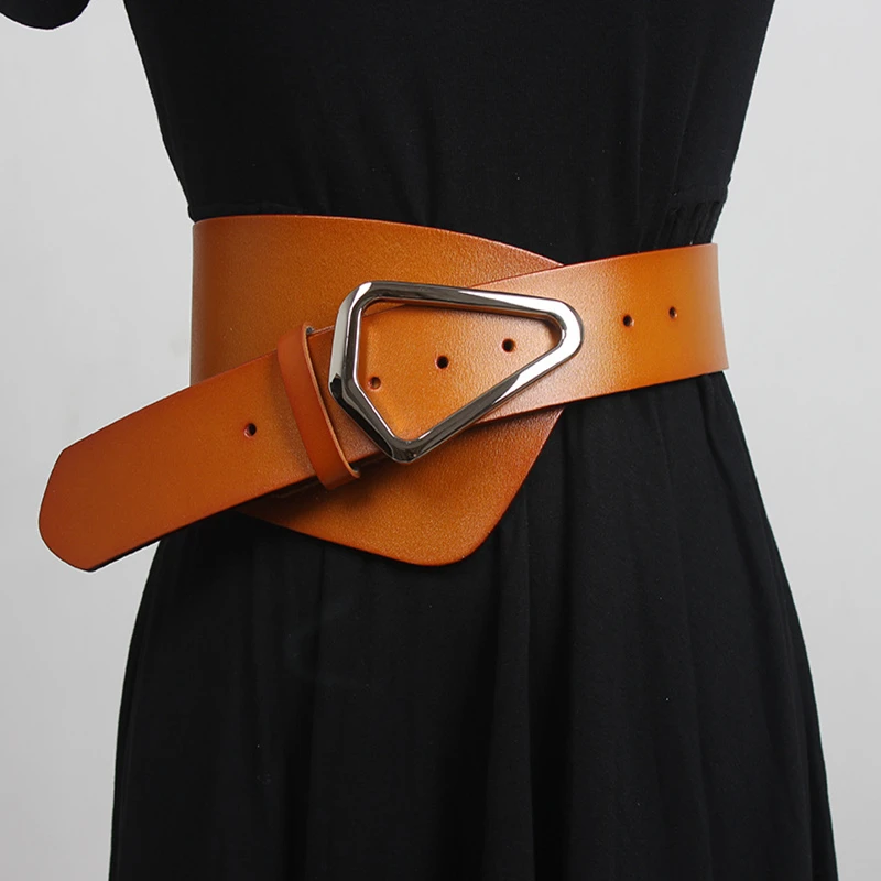Fashion punk rock wide belt women's wide European style ladies belt metal Triangle buckle matching jacket coat belt