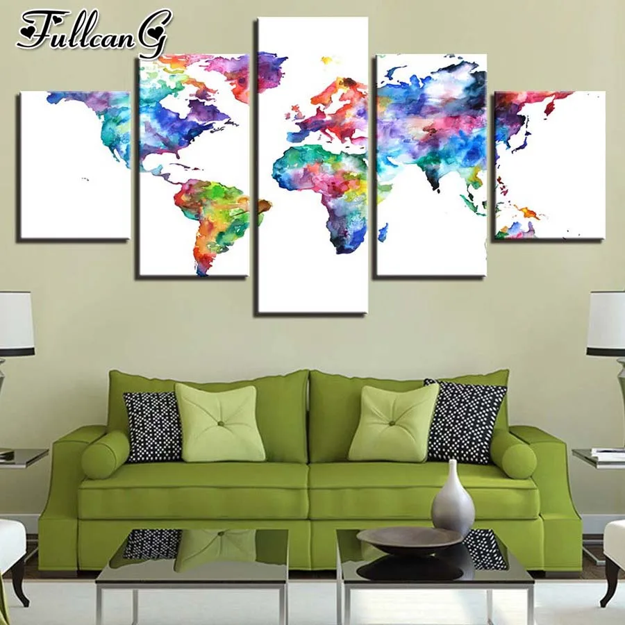 

FULLCANG graffiti mosaic art 5 piece diy diamond painting abstract colorful map full rhinestone embroidery wall decor FG0874