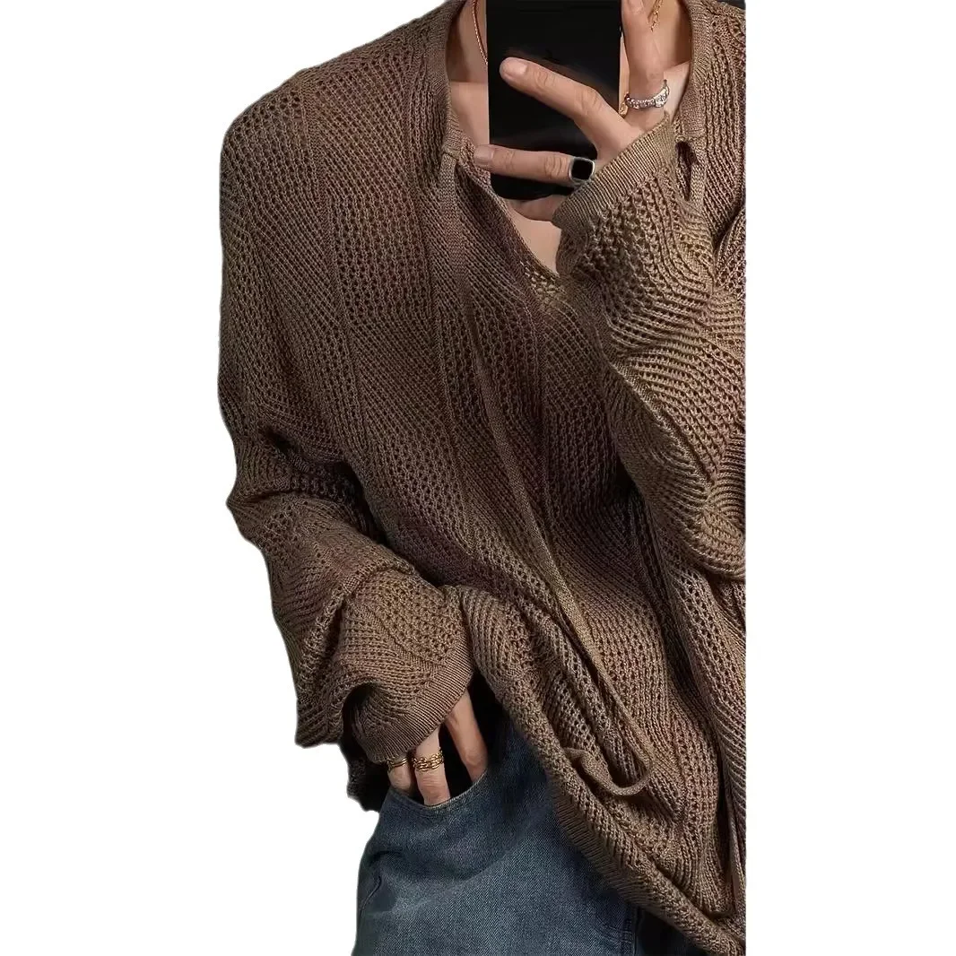 2024 весна лето осень зима новый винтажный стиль свободный полый вязаный топ