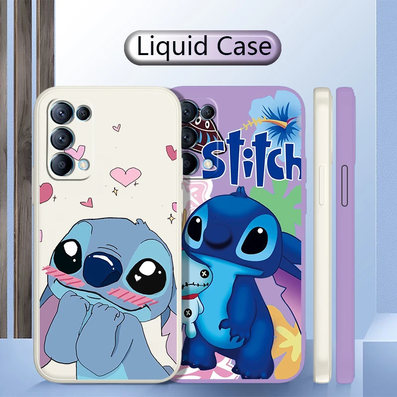 

Stitch The Baby Anime For OPPO X5 X3 A5 A9 A96 A77 F21 Pro Lite 2020 4G 5G Liquid Rope Shock Resistant Phone Case