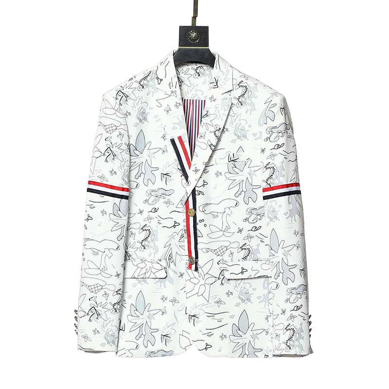 TB suit male European station spring and autumn three-bar single western trend British style white slim suit jacket suit