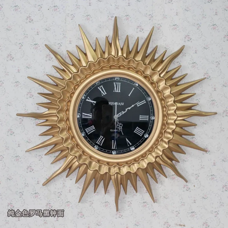 

wall decor European Large Sun Wall Clock Retro Silent Living Room Dining Room Wall Clock Creative Sofa Background Wall