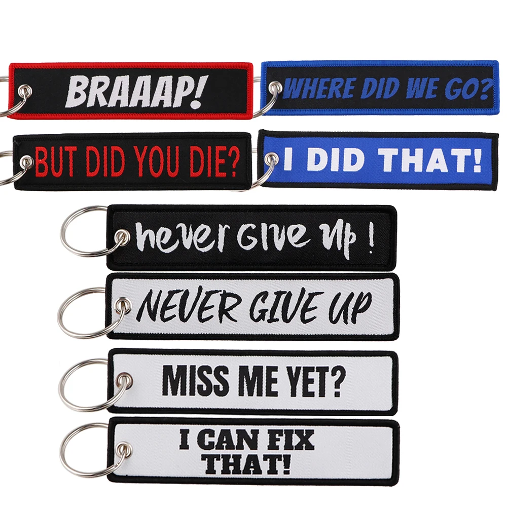 

Never Give Up Quotation Key Tag Keychains Keyrings For Women Men Handbags Car Motorcycle Keys Holder Fashion Key Chain Llavero