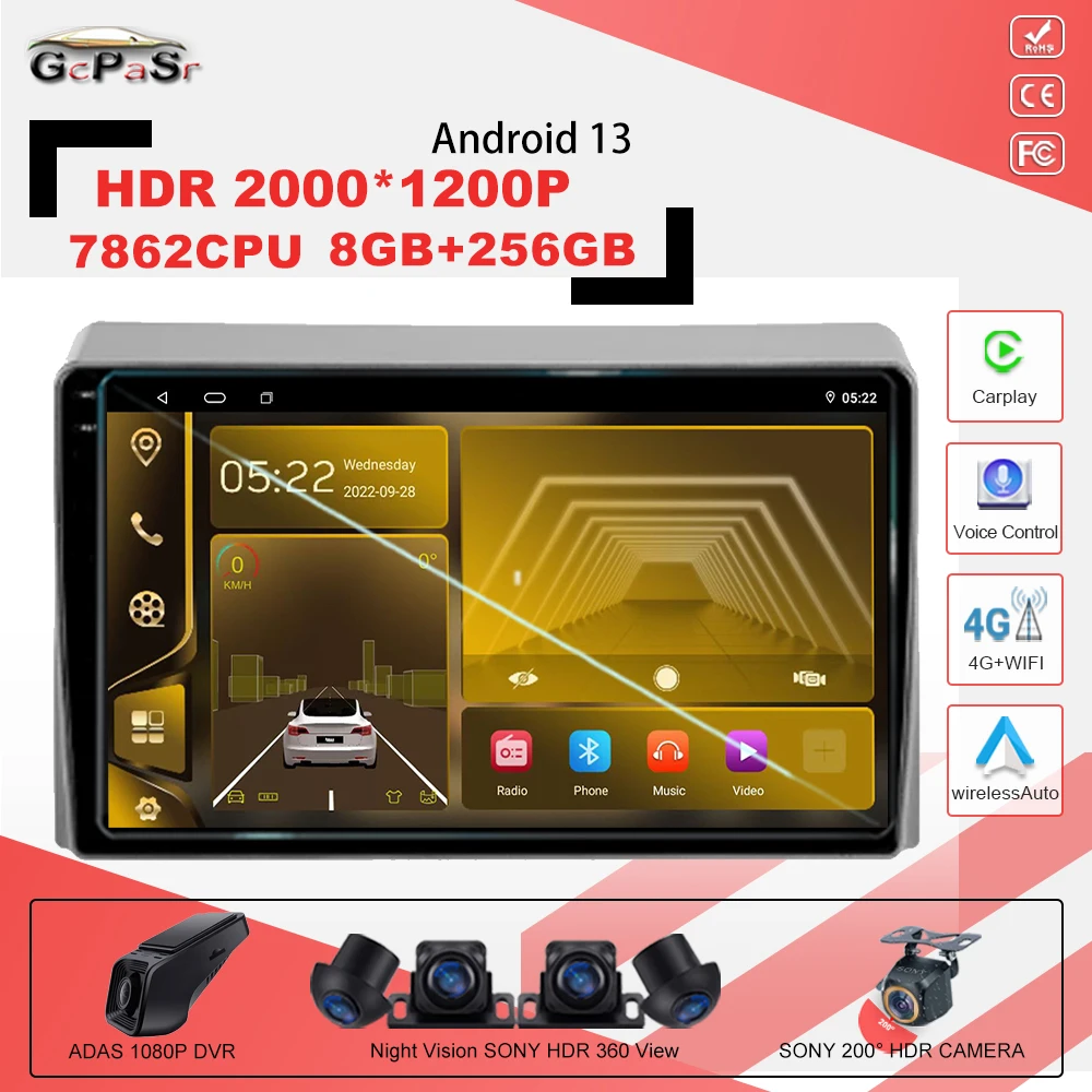 

Android13 для Toyota Hiace XH10 H200 5 Ⅴ 2004-2021, автомобильное радио, мультимедийный автомобильный монитор, Авторадио, ТВ, автомобильное стерео 7862CPU