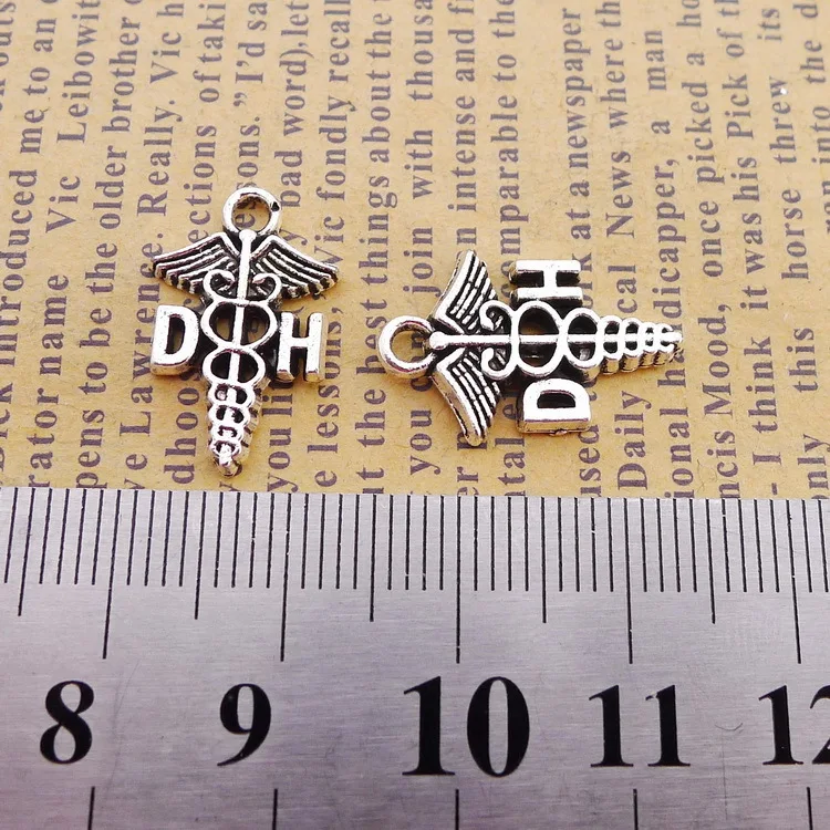 

20pcs/lot 12*18mm Antique Silver Color Caduceus Medical Symbol Mercurial Staff with Winged Snakes Charms DIY Jewelry Findings