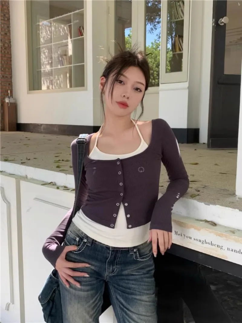 Американская Милая популярная Ретро футболка с имитацией двух частей для