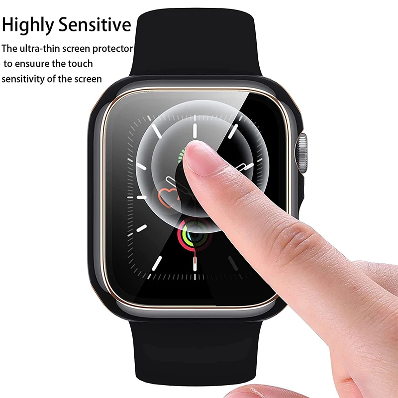 Стекло и чехол для Apple Watch Серия 7 6 SE 5 4 3 2 1 iWatch Чехол 45 мм 41 44 40 38 42 бампер Защита