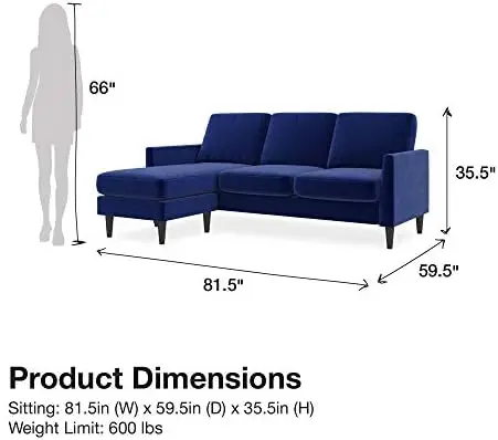 

Kate Reversible Sofa Sectional, Dark Gray Velvet