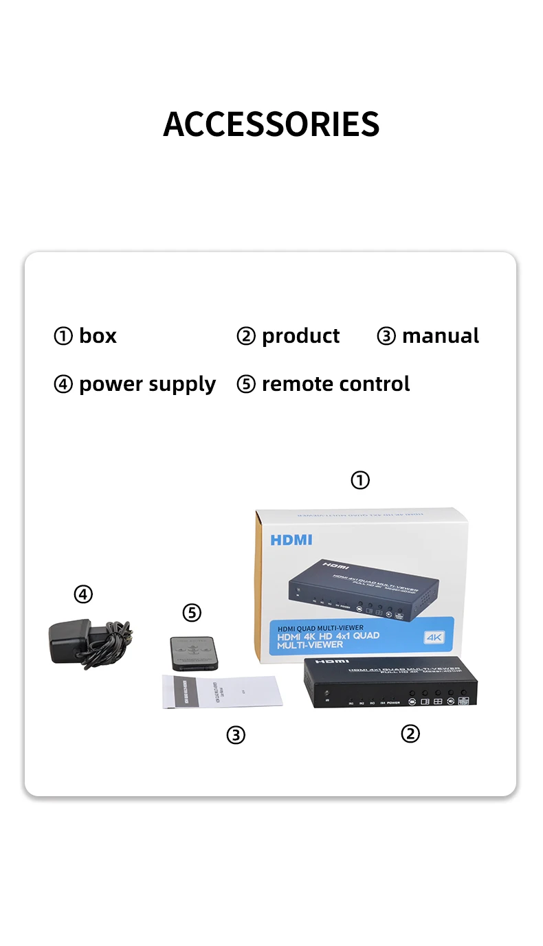 Фото FJGEAR 4K HDMI Quad Multi-Viewer 4x1 Бесшовный коммутатор 4 входа 1 выход, 5 режимов отображения, Full HD для камеры, ноутбука, ПК, телевизора №4