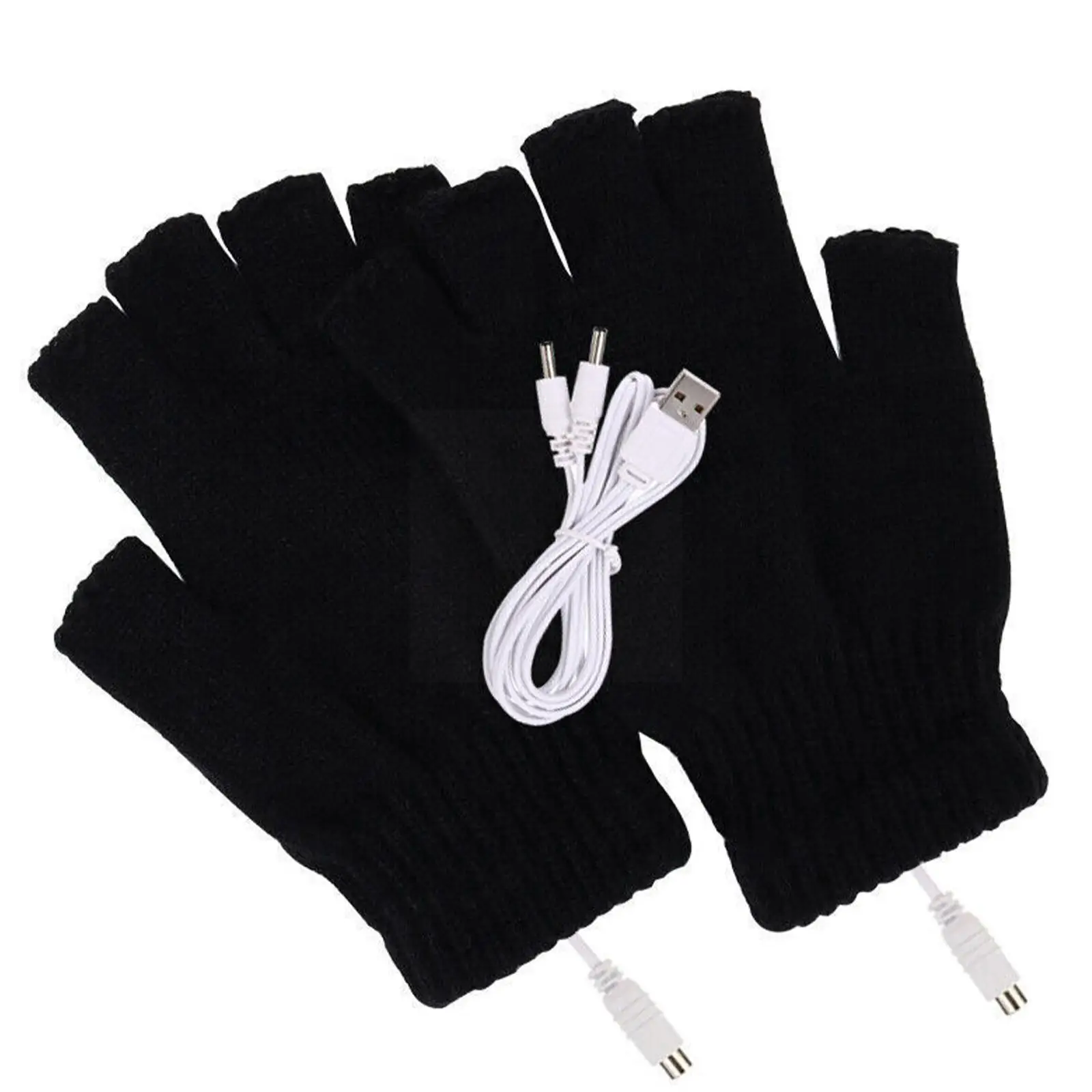 

USB Heated Warm Gloves Polyester Fiber Half Finger Knitted Thermal Sports Gloves Color Electric Outdoor Gloves Womens C9T1