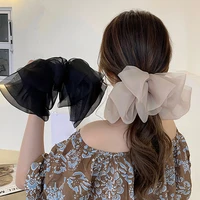 high quatity solid color big bow hairpins for girl popular hair clip for women sweet two layer chiffon hairgrip hair accessories