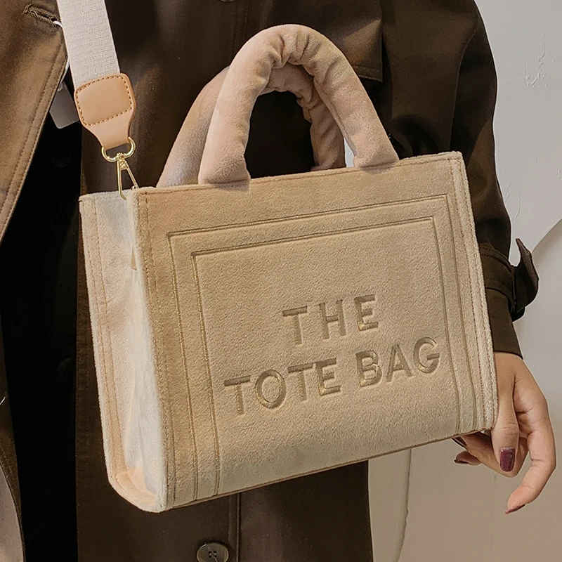 

Plush Square Tote for Female Crossbody Bag Aesthetic Velour Letter Print Ladies Shoulder Bags Top Handle Women Charisma Handbag