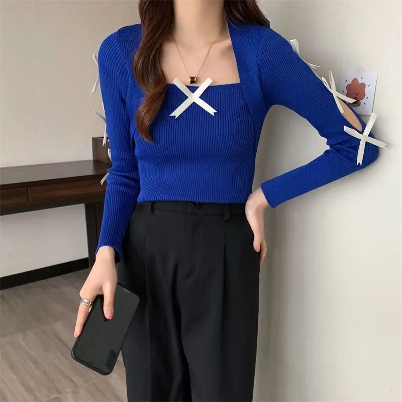 Новый дизайн трикотажной рубашки с квадратным вырезом и длинными рукавами