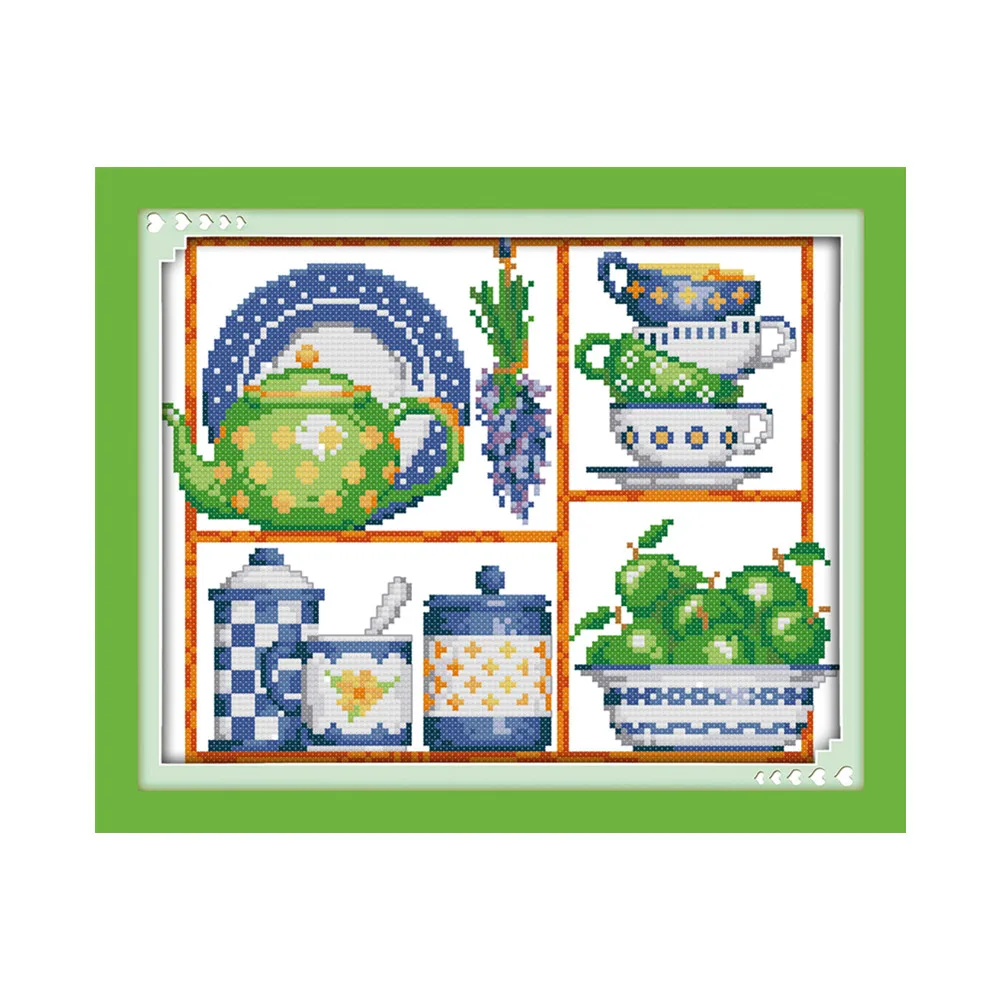 

Посуда (3) Набор для вышивки крестиком aida чайник фрукты 18 карат 14 карат 11 карат тканевый Счетный Печатный холст набор стежков вышивка ручной ...