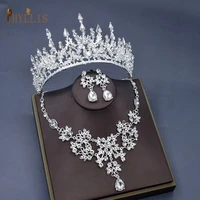 a68 fashion wedding tiaras and crowns silver bridal jewelry sets big rhinestone necklace earrings set for bride hair accessories