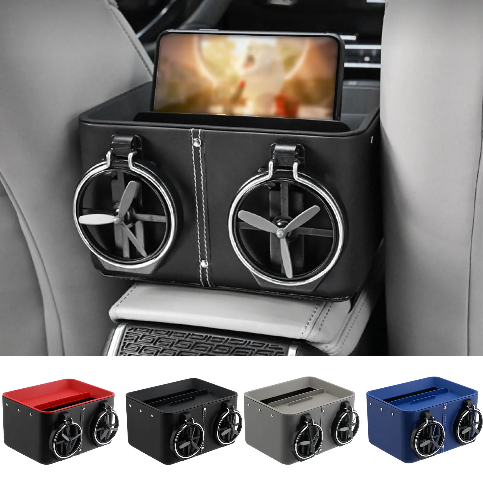 

Car Armrest Box With Cup Holder Auto Multifunctional Storage Box Universal Foldable DIY Car Seat Tray Organizer Tissue Box