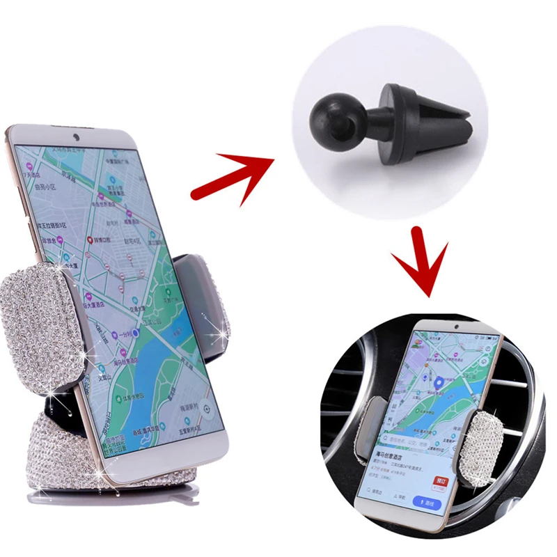 

3 In 1 360 Degree Car Phone Holder For Car Dashboard Auto Windows And Air Vent With DIY Crystal Diamond Type