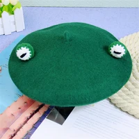 cute frog adult kids beret hat cap women girl autumn winter warm woolen green painter hats and caps photography props new 2022
