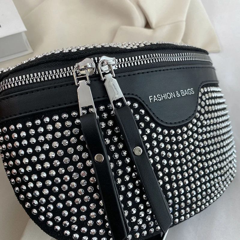 Нагрудные сумки через плечо для женщин Сумки из искусственной кожи со стразами и