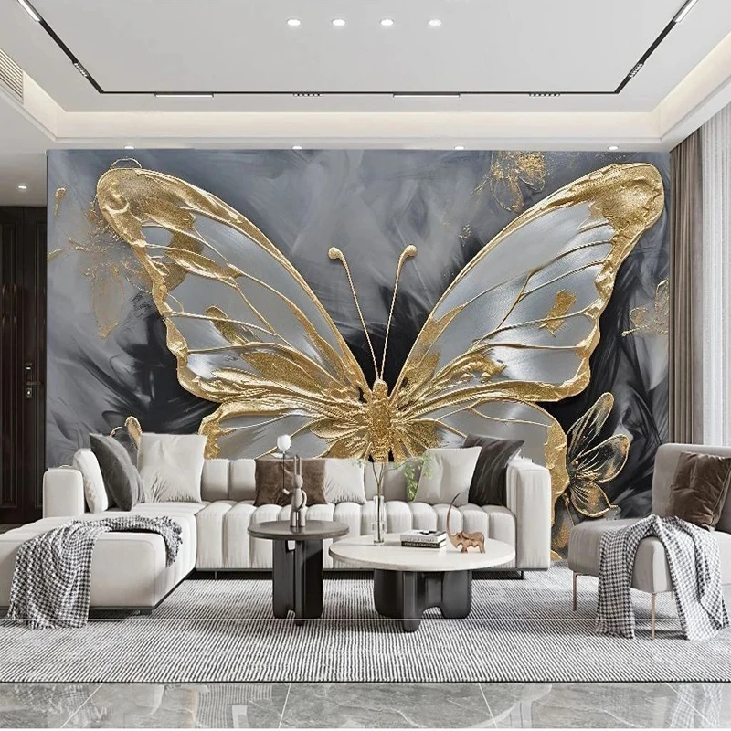 

Custom 3D Murals Wallpaper Modern Light Luxury Jade Butterfly Gold Art TV Sofa Background Wall Papel De Parede Home Décor Tapety