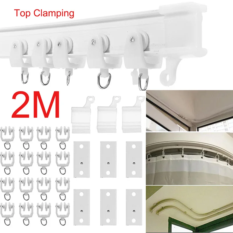 

2M Bendable Curtain Rail Flexible Ceiling Top Clamping Mounted Curtain Track Straight Slide Balcony Plastic Home Window Decor