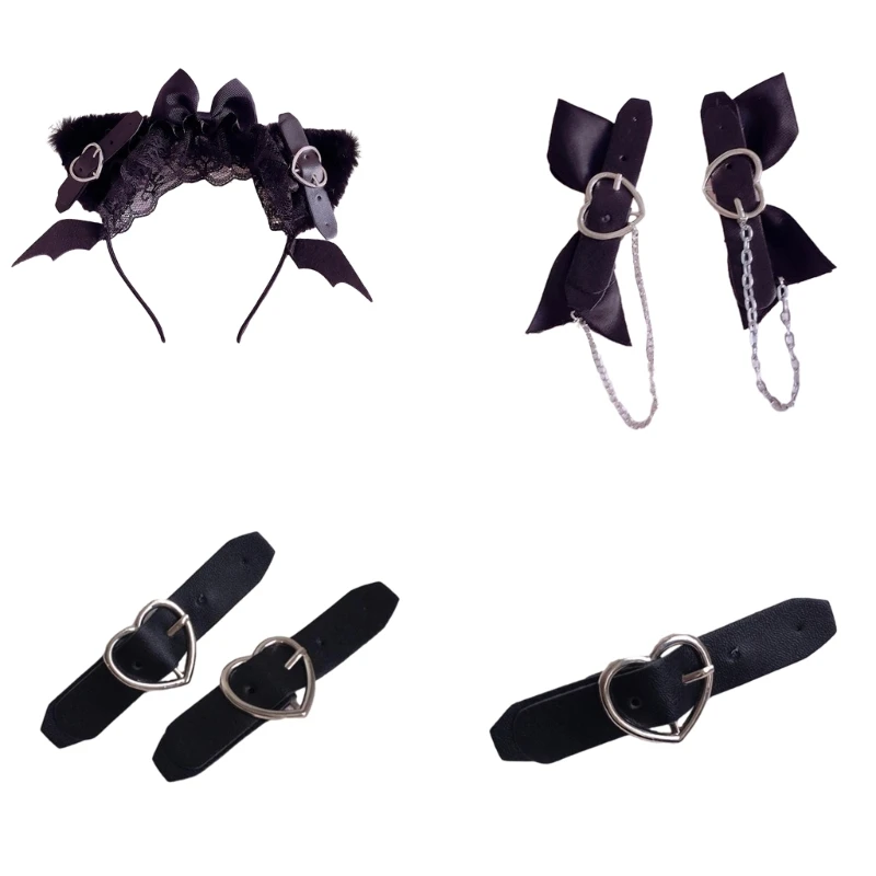 

Lace Hair Hoop Girls Headband Dark Bow Bat Wing Hair Clips Party Costume
