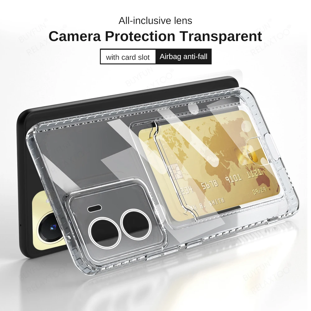 

For Vivo Y16 Y 16 4G Case Clear Slot Card Wallet Soft Silicone Back Cover Vivoy16 4G 2022 V2204,V2214 6.51" Camera Protect Funda