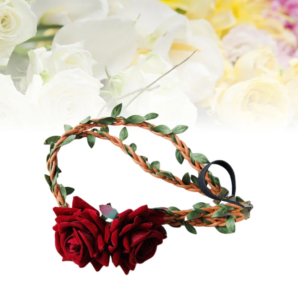 

Floral Headband Elegant Rattan Hair Band Gorgeous Rose Flower Hair Wreath Garland for Wedding Holiday Vacation