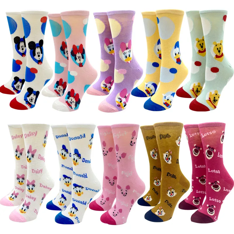 2023 New Disney Kawaii Women Socks Japanese Fashion Cartoon Cute Socks Mickey Minnie Daisy Donald Cotton Harajuku Funny Socks