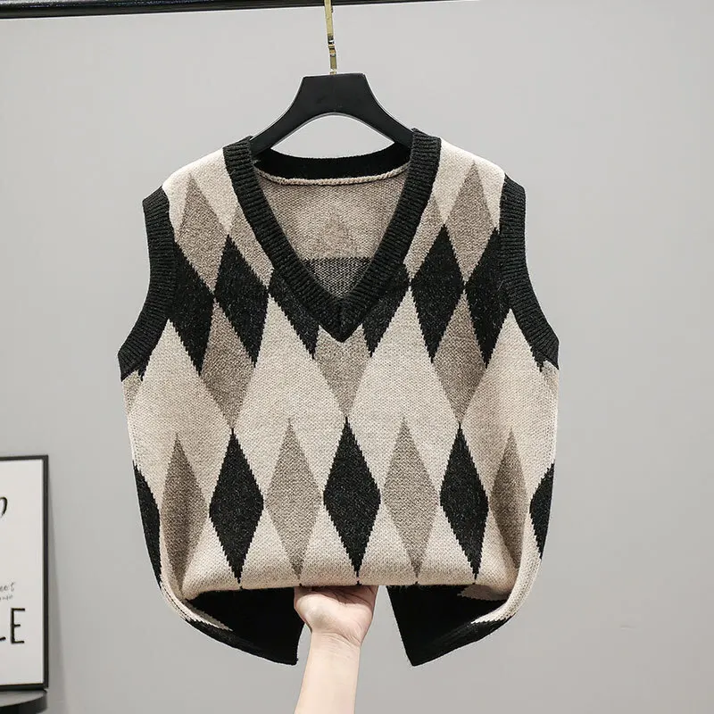 # 3930 осенне-зимний свитер без рукавов женский тонкий винтажный короткий вязаный