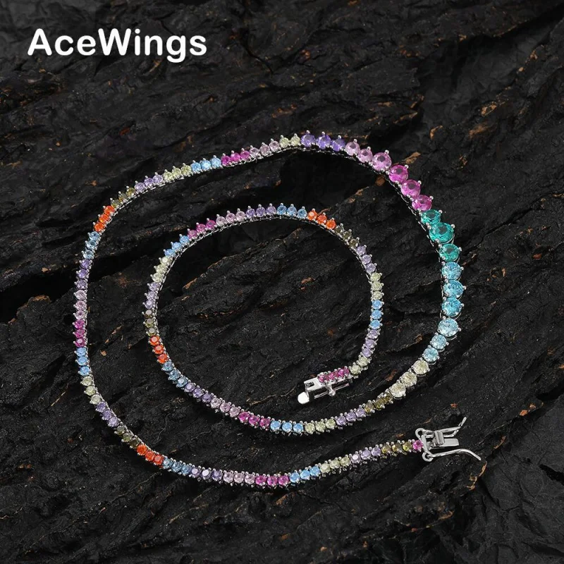 

Three-Claw Gradient Color Zircon New Ins Trendy Unique Chain Hip Hop Style Twin