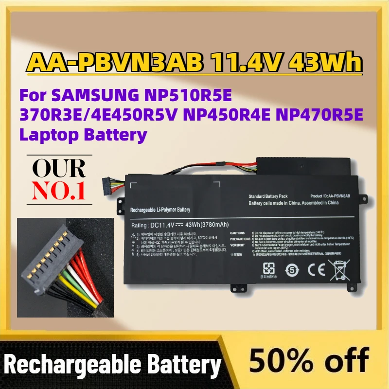 Фото В наличии Новая сменная батарея AA-PBVN3AB 11.4V 43Wh для ноутбуков SAMSUNG NP510R5E 370R3E/4E450R5V NP450R4E NP470R5E №1