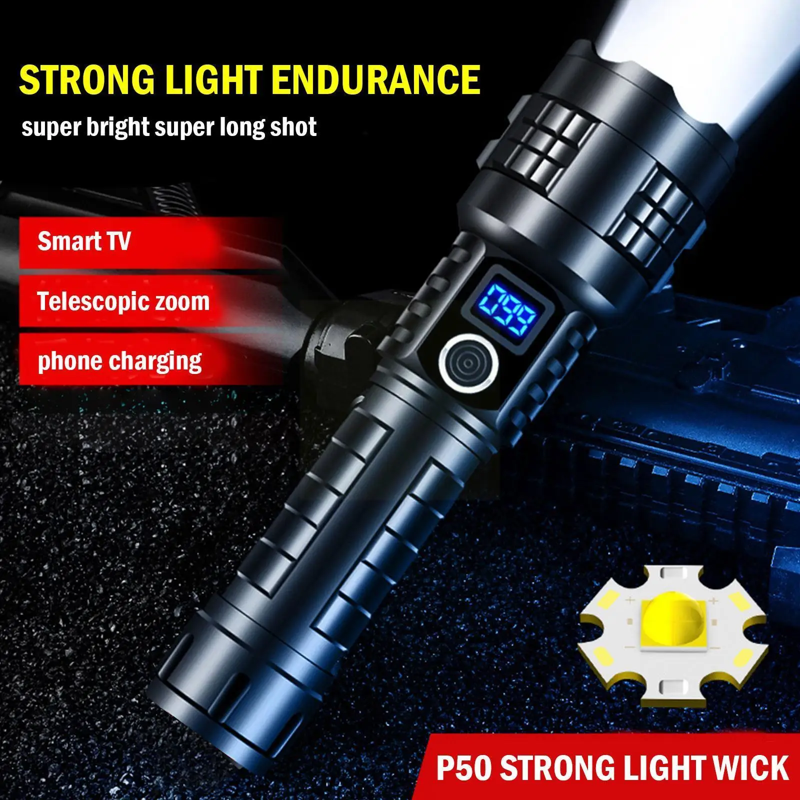 

LED Powerful Flashlight P50 USB Charging COB Side 5 Lighting Modes Portable Torch for Hunting Camping Hiking L3M8