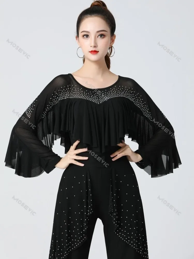 Одежда для бальных танцев с рюшами балетные стандартные женские топы