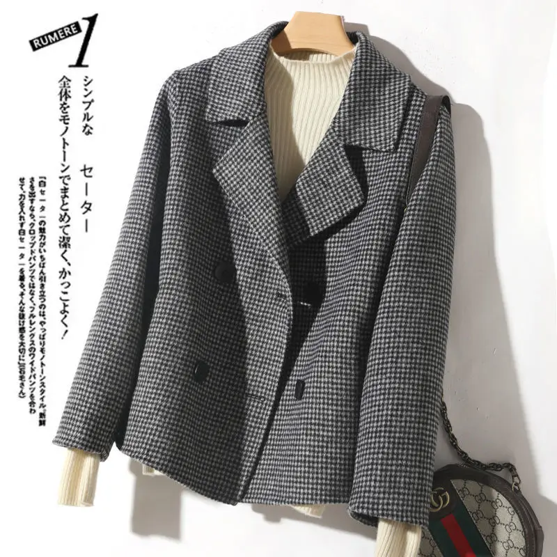 

Женский винтажный клетчатый пиджак, Повседневный шерстяной однобортный Блейзер большого размера, модель R123 на осень и зиму, 2023