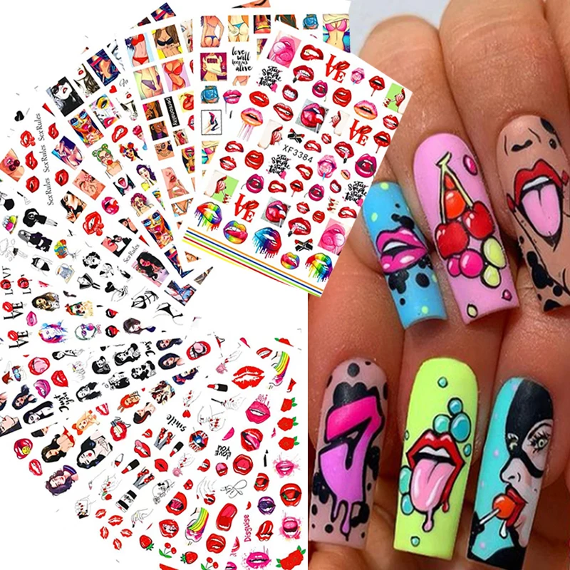 

3D Sexy Hot Lips Girl Slider Self-adhesive Nail Art Water Transfer Stickers Manicure Nail Art Stickers Decoration Accessories