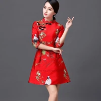 2022 vintage satin crane qipao coat chinese style cheongsam woman classical qipao dress chinese style embroidery qipao jacket