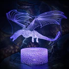 СВЕТОДИОДНЫЙ 3D светильник в виде мультяшного дракона динозавра, креативная Настольная лампа с животными и USB для дома, детской, спальни, декоративный ночсветильник, рождественские подарки, 7 цветов