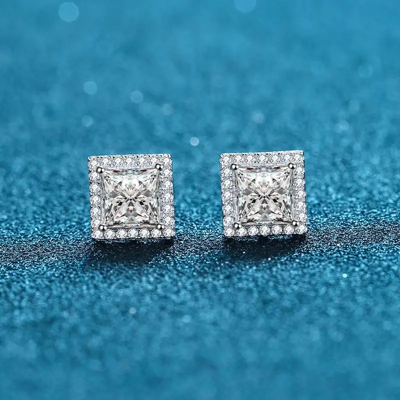 

Moissanite Stud 925 Sterling Silver Microinlaid Small Broken Diamond Four-claw Inlaid 1 Carat 2 Carat Profiled Earrings Jewelry