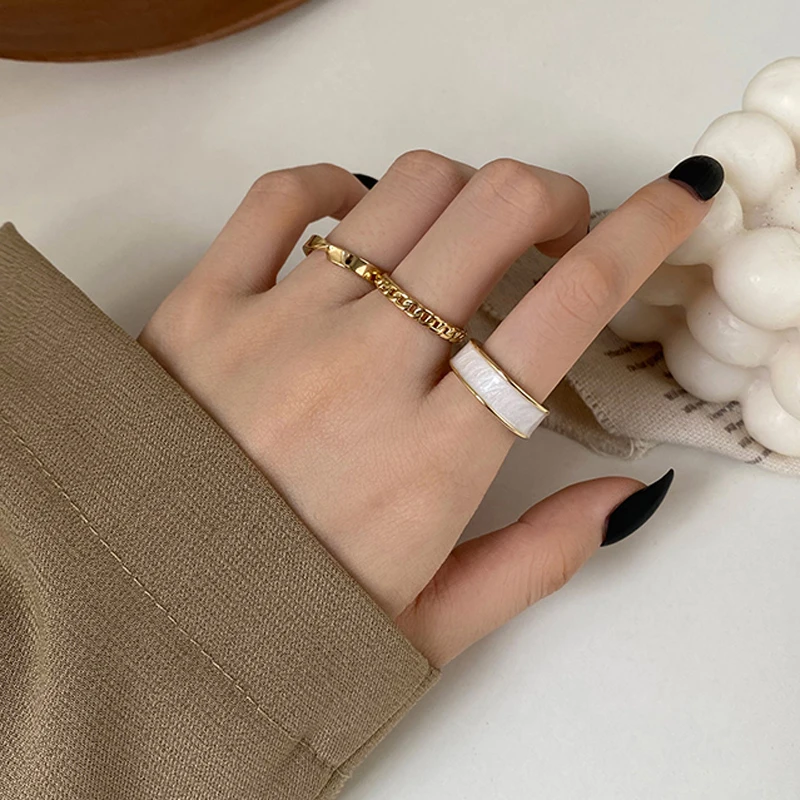 

Fashion New INS Gold Color Opening Adjustable 3 Pcs Ring Set Elegant Personality Simple Finger Ring Female Wedding Party Jewelry
