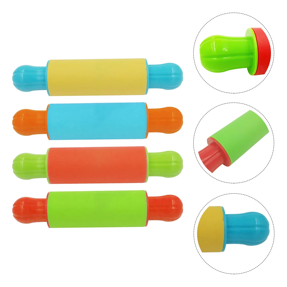

4 Pcs Non Stick Painted Clay Rolling Pin Child Plastic Drum Kids Roller Playthings