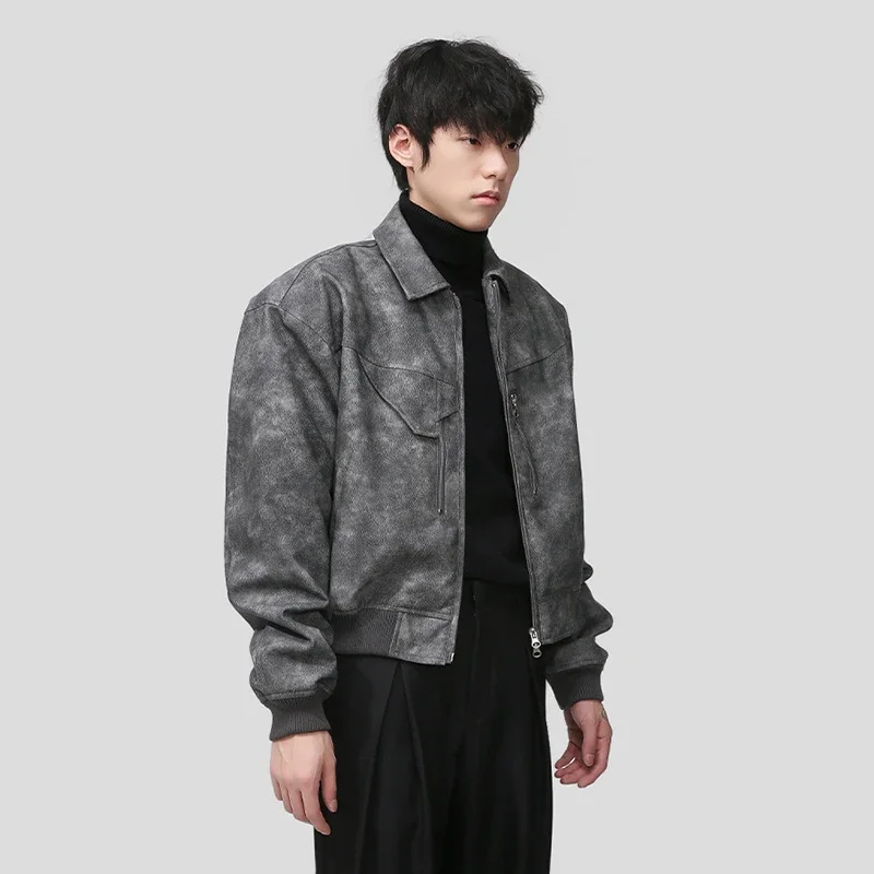 Мужская кожаная мотоциклетная куртка-бомбер из искусственной кожи