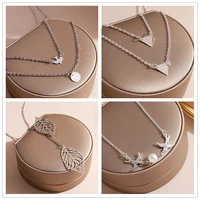 mix fashion gold silver peace dove coins rose star heart necklace double layer chain necklaces for women valentines day gifts