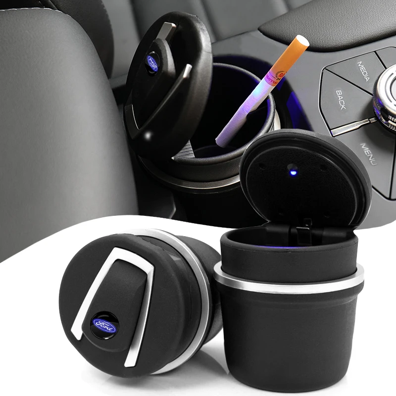 

1pcs Car Styling Flame Retardant LED Light Ashtray for Ford Escape Kuga Mondeo Ecosport Fiesta Focus 2 3 MK1 MK2 Car Accessories