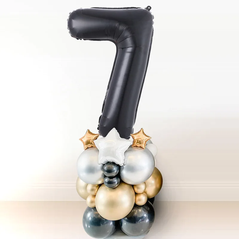 Фольгированные шары Яобенер 23 шт., номера, хромированные, золотые, черные, для детского праздника