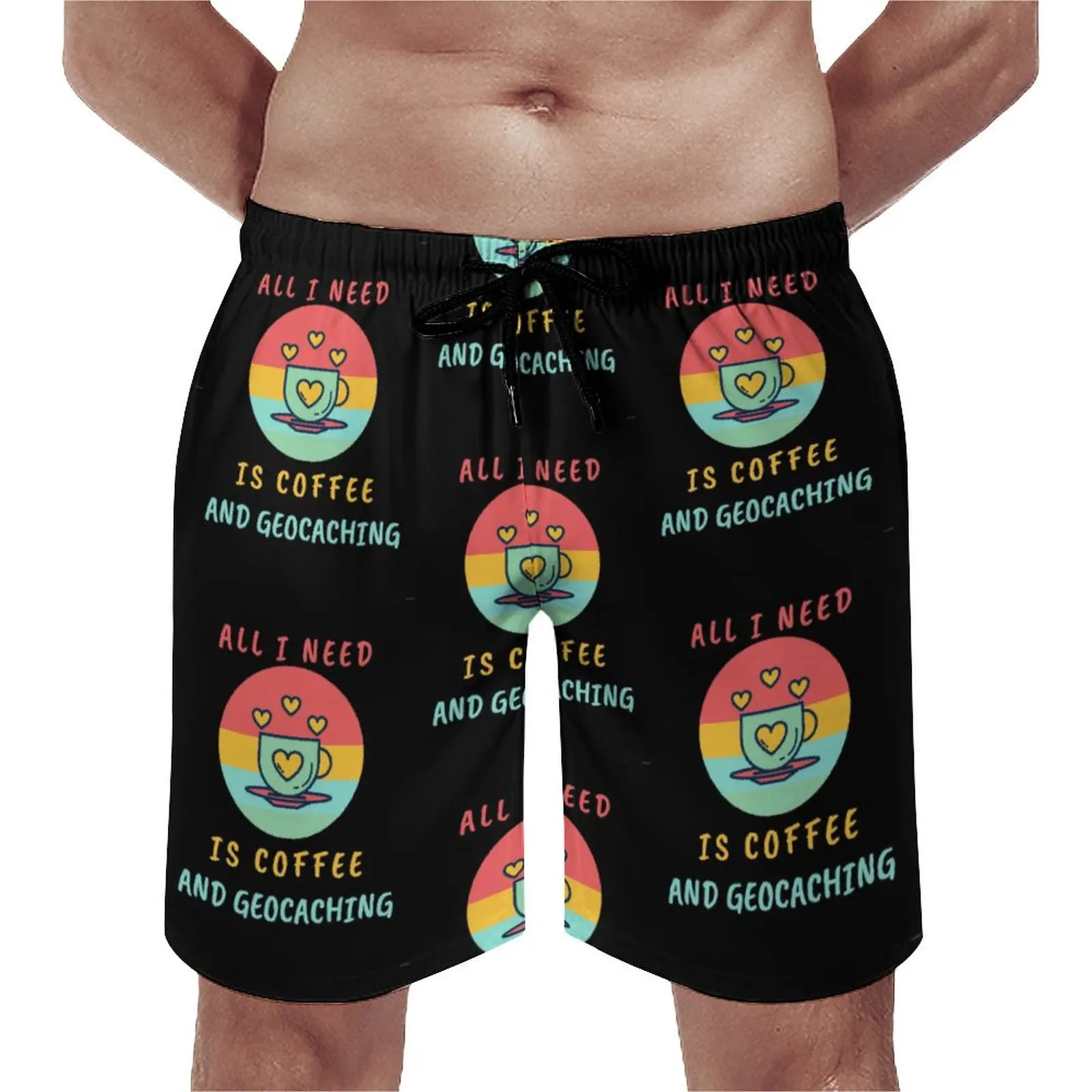 

All I Need Is Coffee And Geocaching Board Shorts Coffee Classic Beach Shorts Male Printing Oversize Swim Trunks Gift Idea